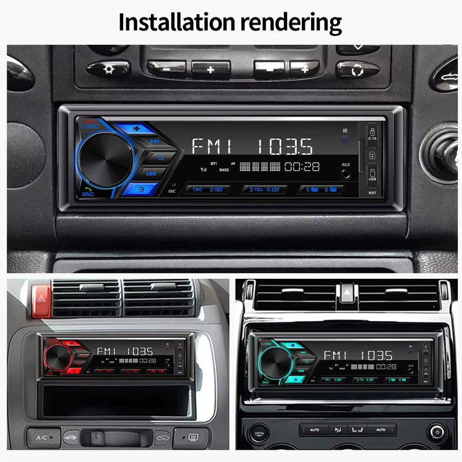 Grandnavi 1DIN MP3-Player Autoradio mit Bluetooth, FM-Radio, USB, SD und AUX-Eingang in Schwarz - Bild 2