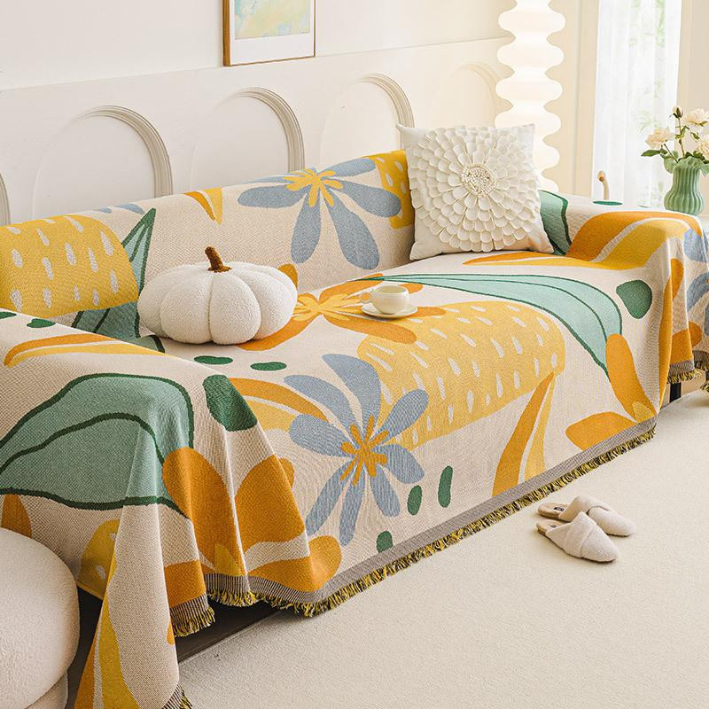 Yiran Furniture Vintage Chenille Sofatuch aus Jacquard mit Quasten, Mehrfarbig, B: 180 cm, T: 130 cm - Bild 1