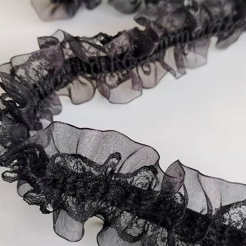 Elastisches Spitzenband in Schwarz-Weiß für Nähen und Basteln, Breite: 4 cm - Bild 4