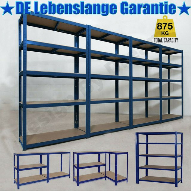 DayPlus Lagerregal aus Metall in Blau, robustes und verstellbares schraubenloses Garagenregal mit einer maximalen Belastbarkeit von 875 kg - Bild 1