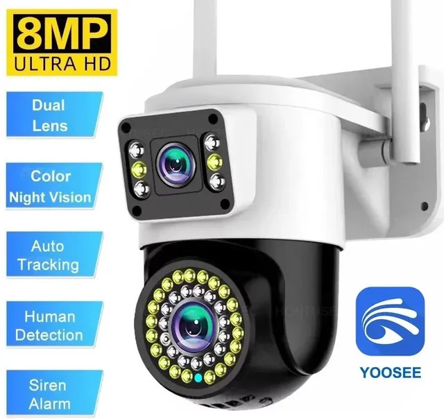Yoosee 4K 8MP Dual-Lens Sicherheitskamera mit Dual-Bildschirm, Farbe-Nachtsicht, Auto-Tracking und Zwei-Wege-Audio, wasserdicht, Farbe: Weiß - Bild 1