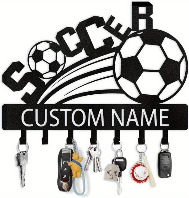 CIFbuy Metall Schlüsselhalter Wandregal mit Fußball-Design in Schwarz - Bild 1