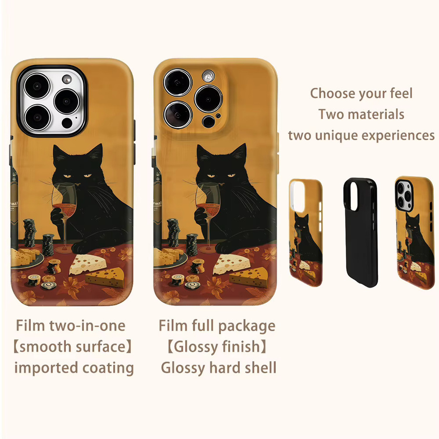 Potdemiel Handyhülle Wine & Cheese Cat für iPhone 17AIR 16 15 14 13 12 11 Pro Max Plus mit doppelschichtiger Rückseite in Multicolour - Bild 3
