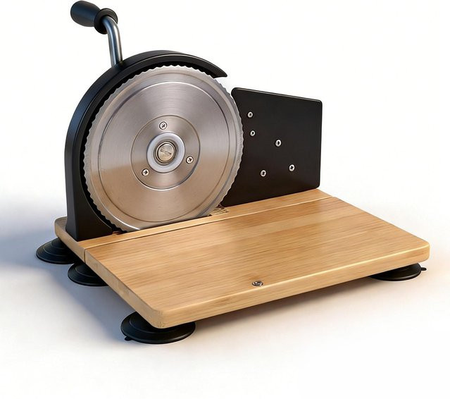 Manuelles Brotschneidegerät von Aimo aus Edelstahl und Holz in Schwarz mit einstellbarer Schnittdicke - Bild 1