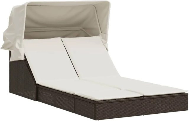 vidaXL Doppel-Sonnenliege aus Poly Rattan in Braun mit Sonnendach und Auflagen, B/T/H: 236 x 110 x 110 cm - Bild 1