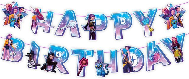 Yiran toy 1 K-POP Dämonenjäger Geburtstagsparty Dekorationsset in Grün mit Banner, Luftballons und Kuchenaufsatz - Bild 1