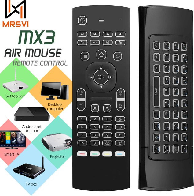 MRSVI Air Mouse MX3 Drahtlose Tastatur mit Hintergrundbeleuchtung und Sprachsteuerung in Schwarz für Android TV Boxen - Bild 1