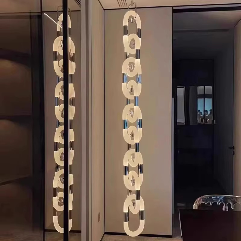 JIANKEXING Luxus Designer Kronleuchter in Silber mit Glas und Weiß, hängende Deckenleuchte für Wohnzimmer, Treppenhaus und Hotel - Bild 2