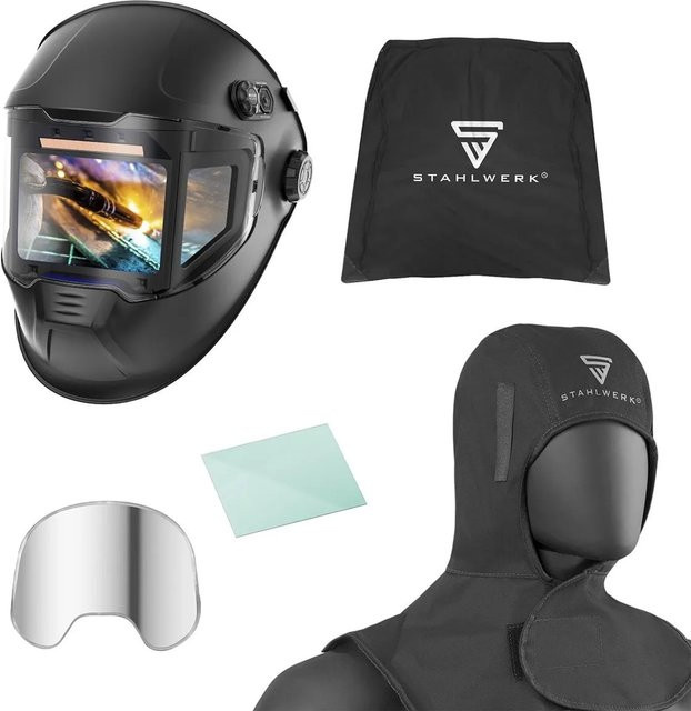 Stahlwerk Automatik Schweißhelm SPLIT mit 180 Grad Sichtfeld in Schwarz - Bild 1