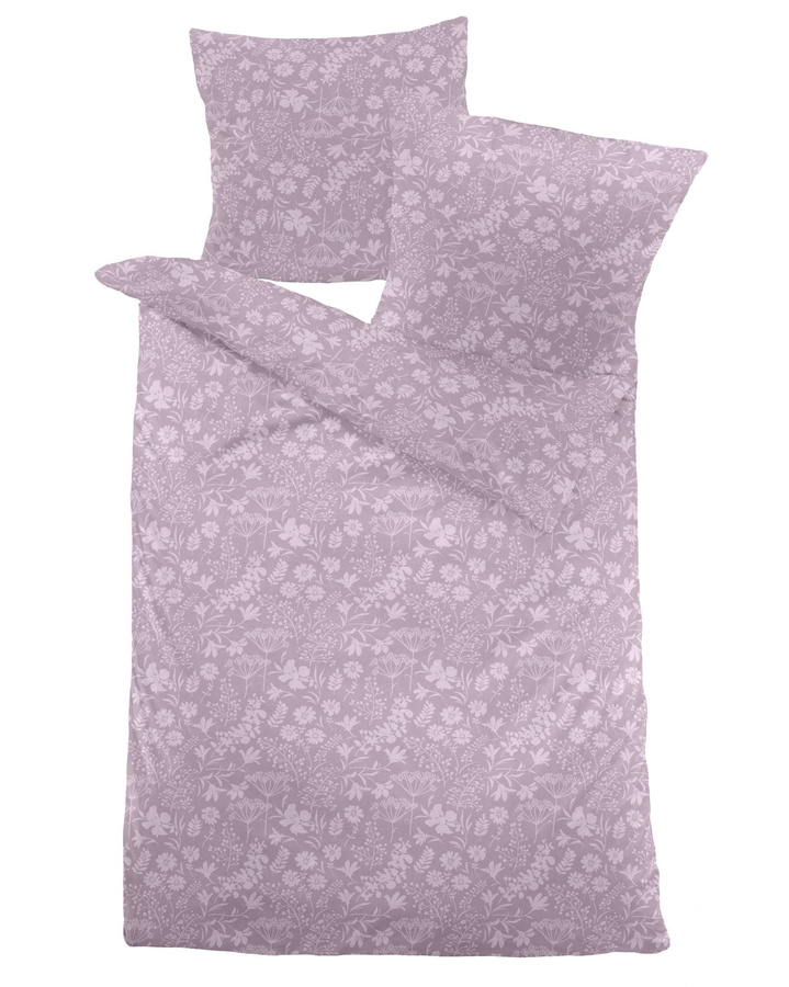 Dormisette Jacquard Flanell Bettwäsche Blumenwiese Flieder mit Bettbezug und Kissenbezug, Farbe: Flieder, B/H: 135 x 200 cm, Kissenbezug: 80 x 80 cm - Bild 1
