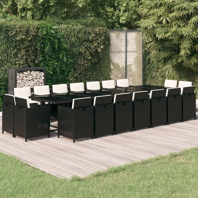 19-teilige moderne Garten-Essgruppe aus Poly-Rattan mit Kissen in Schwarz und Creme von vidaxl - Bild 1