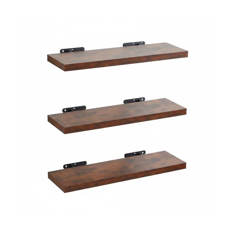 Relaxdays Wandregal im Industrial Design aus MDF und Eisen, 3er Set, Braun, B: 100 cm, T: 23 cm, H: 4 cm - Bild 2
