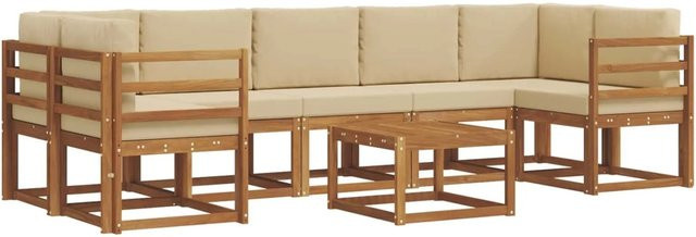 vidaXL Outdoor-Sofagarnitur in L-Form aus Akazienholz mit 8 Kissen in Natur und Beige - Bild 1