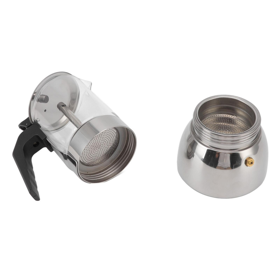 Tooarts Glas Moka Pot aus Edelstahl, tragbare klassische italienische Kaffeemaschine, transparent - Bild 2