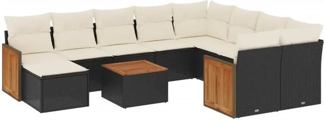 vidaXL 11-teilige Garten-Sofagarnitur aus Poly-Rattan und Akazienholz in Schwarz mit Kissen - Bild 1