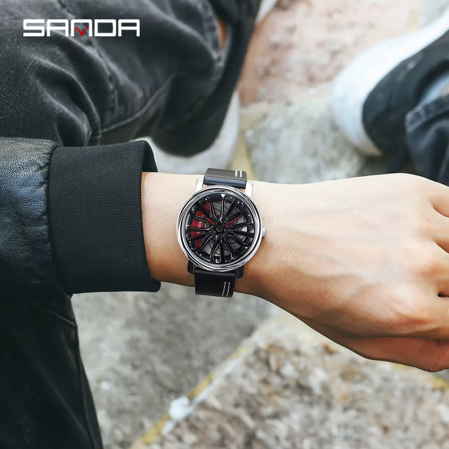 SANDA Armbanduhr, Quarz, Leder, Schwarz, Herren - Bild 3