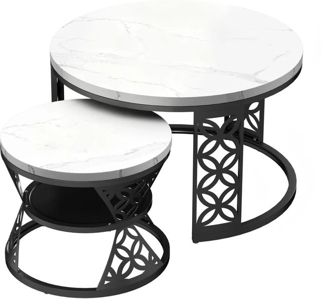 okwish Couchtisch mit Marmor Optik in Weiß und Schwarz mit Metallbeinen, B/T/H: 70 x 70 x 45 cm - Bild 1