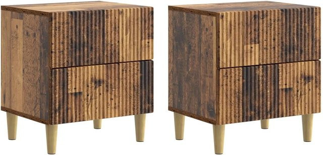 Set aus 2 vidaXL Nachttischen aus Altholz in Braun, B/T/H: 43 x 34,5 x 48 cm - Bild 1