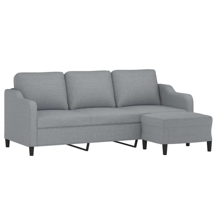 vidaXL 3-Sitzer-Sofa mit Hocker in Hellgrau, modernes Polstersofa aus Stoff mit Armlehnen, Breite: 180 cm - Bild 2