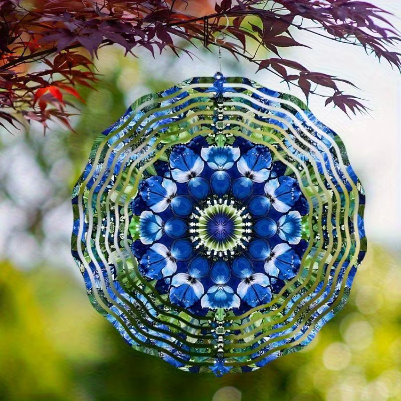 CIFBUY Blumen-Windspiel aus Metall in Blau-Grün für den Garten und die Terrasse - Bild 3