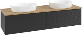 V&B Waschtischunterschrank Antao mit Frontstruktur in Eiche Honig und Blau lackiert, B/T/H: 160 x 50 x 50 cm - Bild 1
