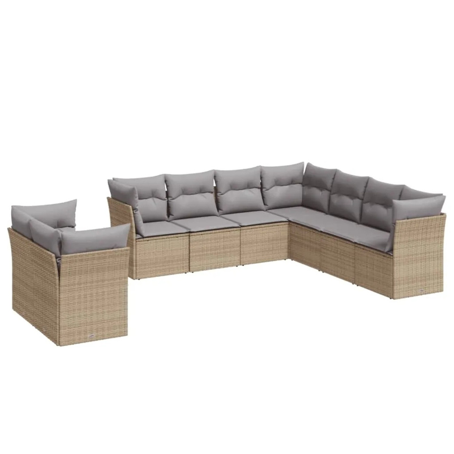 vidaXL 9-teilige Garten-Sofagarnitur in L-Form aus Poly-Rattan in Beige mit Kissen und pulverbeschichtetem Stahlgestell - Bild 2