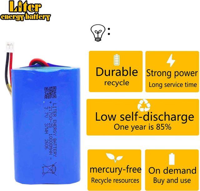 Wiederaufladbarer Li-Ion Akku Pack 1S2P 21700 mit JST-Stecker und Leiterplatte, 10000mAh, 3,7V bis 4,2V, Blau - Bild 1