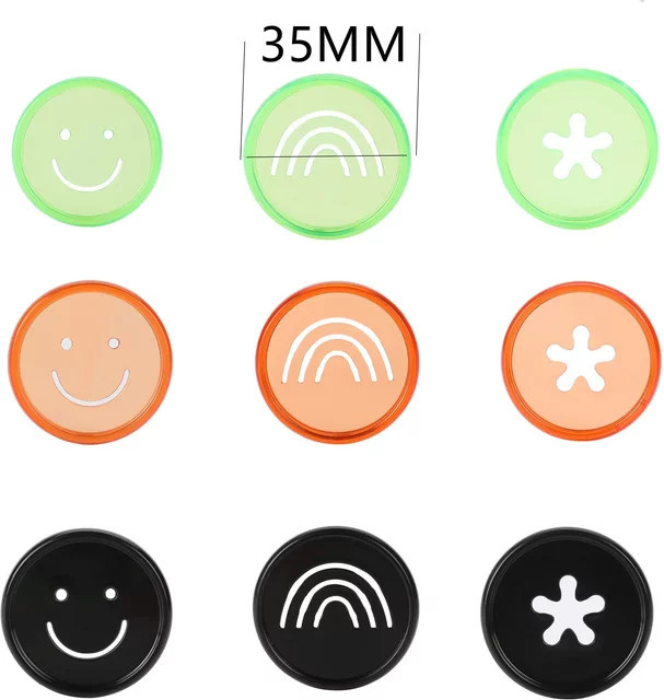 100 Stück Kunststoff Bindungsschnallen mit Motiv Smiley, Seestern oder Regenbogen, Durchmesser: 35 mm, Farben: Multicolour und Schwarz - Bild 1