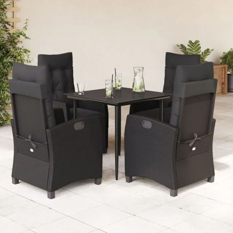 5-teilige moderne Garten-Essgruppe aus Poly-Rattan und Metall mit Glasplatte und Kissen in Schwarz von vidaxl - Bild 1