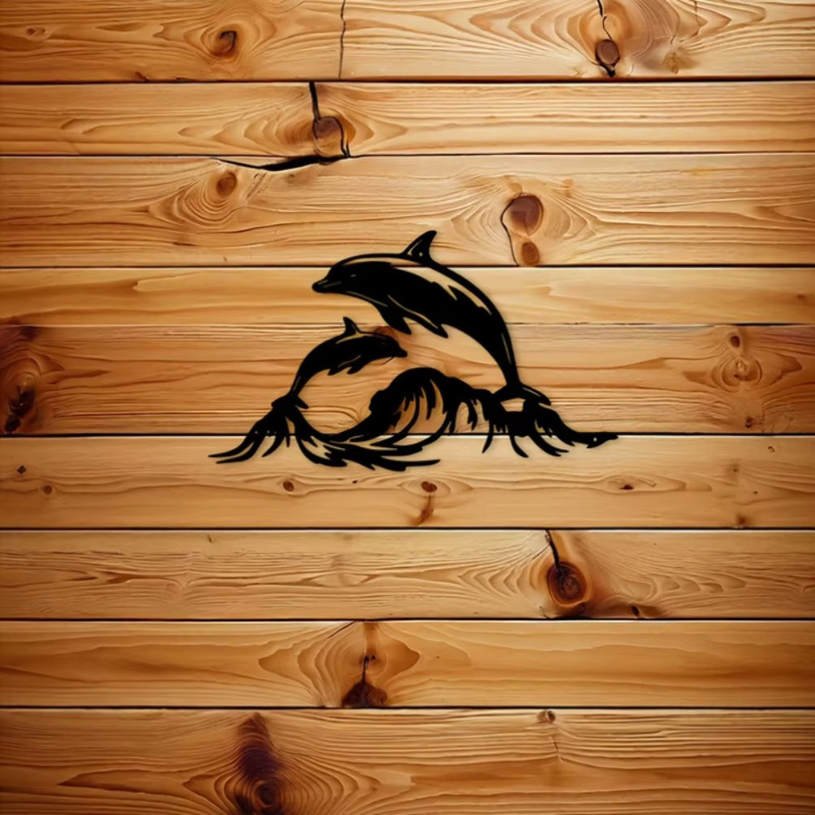 CIFBUY Metall-Wandkunst Delfin-Silhouette in Schwarz zur Ozean-Dekoration für Innen- und Außenbereich - Bild 4