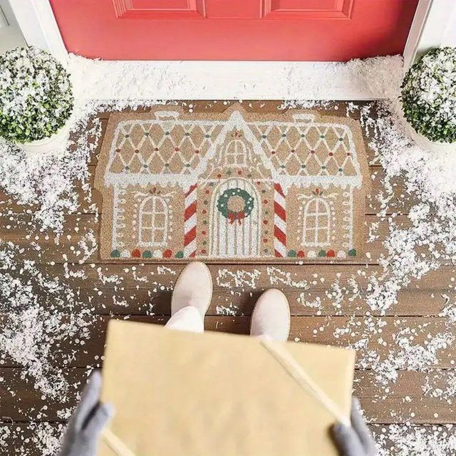 VIKAMA Weihnachts-Fußmatte mit Weihnachtshaus-Design, rutschfest und saugfähig für Schlafzimmer, Badezimmer oder Toilette - Bild 1