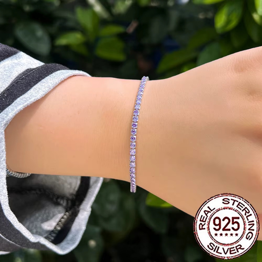 CWWZircons Tennis-Armband, 925 Silber, lila Zirkonia, Damen - Bild 3