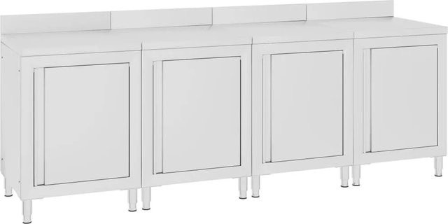 DELUKE Edelstahl Arbeitsschrank mit Aufkantung und Staufach in Silber und Weiß, B/T/H: 240 x 60 x 96 cm - Bild 1