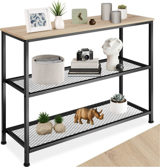 tectake Konsolentisch Industrial Style in Braun und Beige mit MDF-Platte und Gitterablagen B/T/H: 100 x 30 x 81 cm - Bild 1
