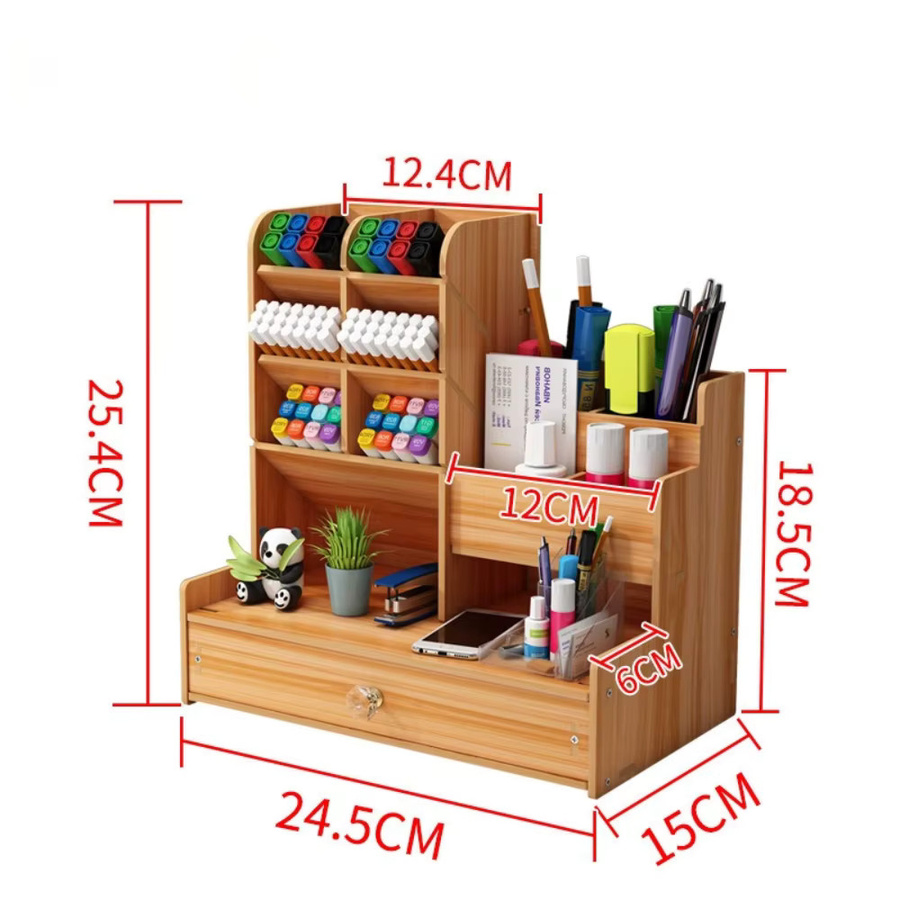 Multifunktionaler Schreibtisch-Organizer aus Holz in Braun mit mehreren Fächern für Büro und Schule - Bild 2