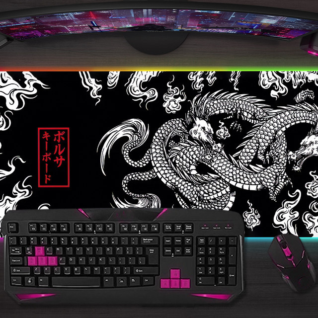 Potdemiel Japan D-Dragon RGB Gaming-Mauspad XXL in Schwarz mit LED-Beleuchtung und Micro-USB-Anschluss - Bild 1
