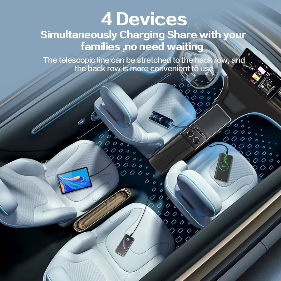 WDSZKMYF 4 in 1 USB-Ladegerät für Tesla Model 3 und Model Y mit einziehbarem Typ C Kabel, 27 W PD und QC 3.0, Schwarz - Bild 3