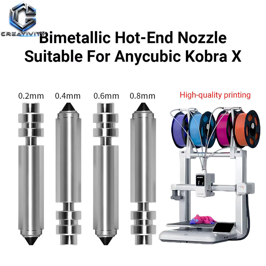 Anycubic Bimetall-Düsen-Set aus gehärtetem Stahl für Anycubic Kobra X KX Combo FDM 3D-Drucker, Farbe: Silber, Durchmesser: 0,2 mm, 0,4 mm, 0,6 mm, 0,8 mm - Bild 3