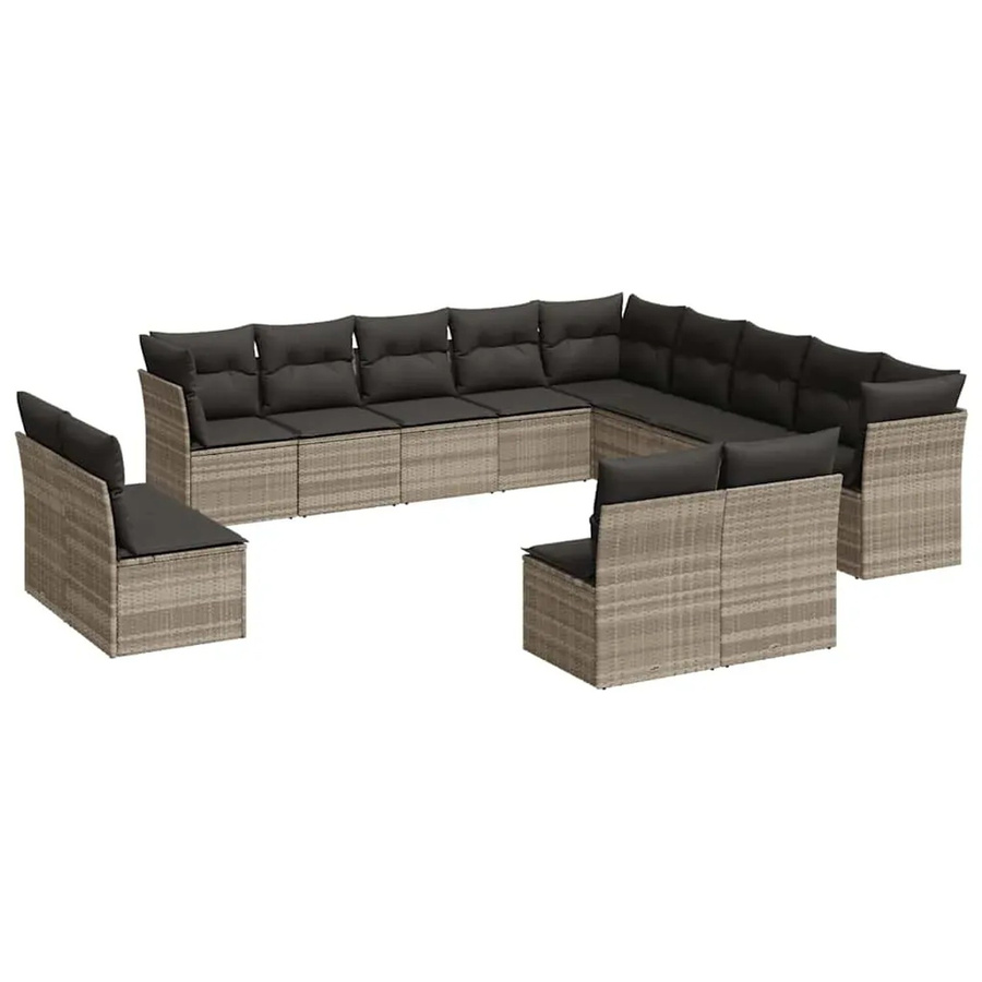 vidaXL 13-tlg. Garten-Sofagarnitur in L-Form mit Kissen, Hellgrau, Poly-Rattan und Metallgestell - Bild 2