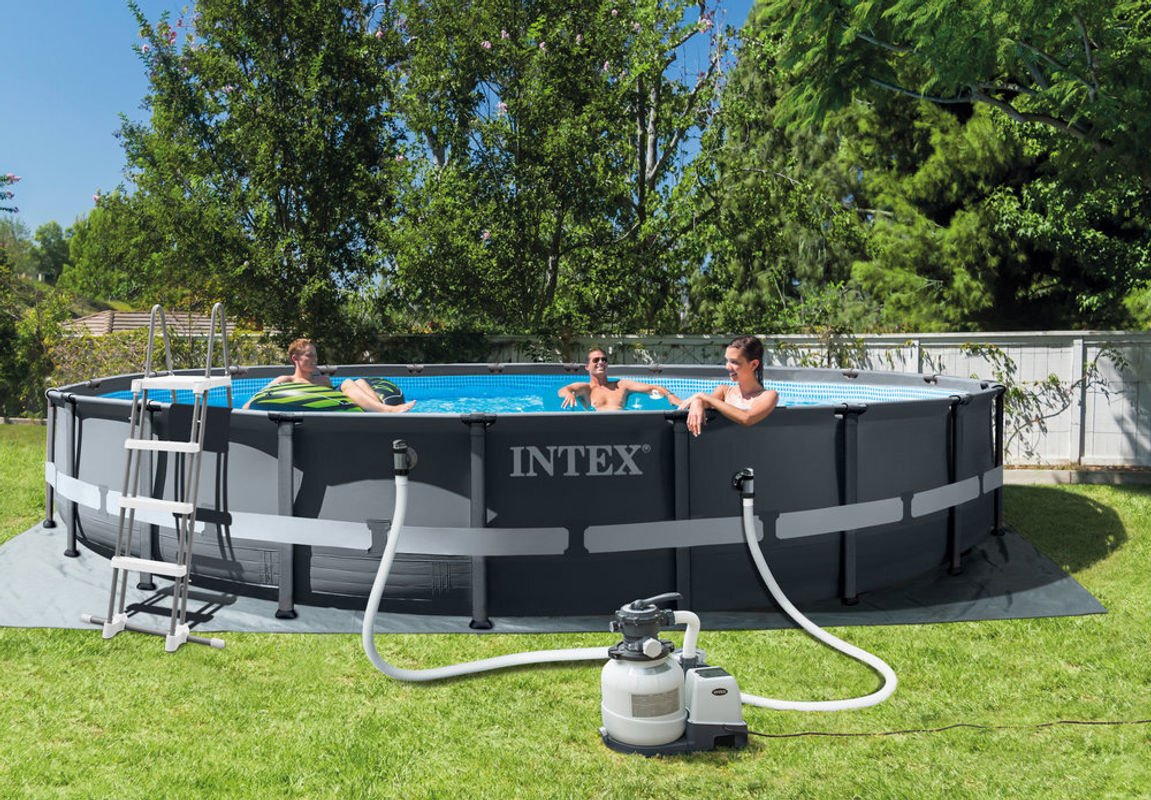 Intex Frame Swimming Pool Set Ultra Rondo XTR in Anthrazit mit Sandfilteranlage, Durchmesser: 610 cm, Höhe: 122 cm - Bild 4