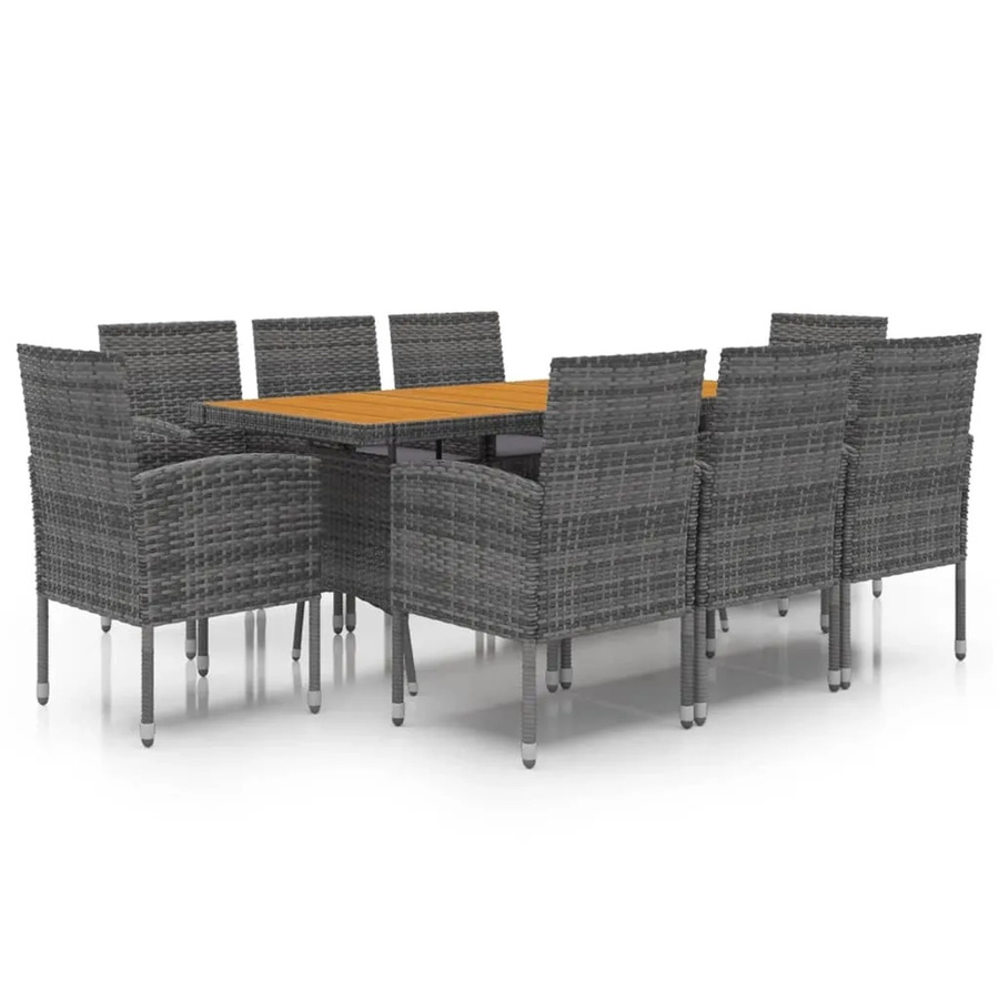 vidaXL 9-teilige Garten-Essgruppe aus Poly Rattan und Akazienholz in Grau - Bild 2