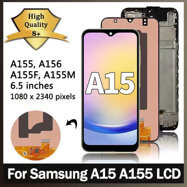 Samsung A15 4G A155F A155M und A15 5G A156B A156E LCD Display mit Touchscreen Digitizer und Rahmen in Schwarz, 6,5 Zoll - Bild 1