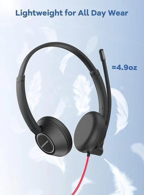 HROEENOI WRHW05 Call Center Headset mit Noise Cancelling und Mikrofon in Schwarz für PC und Laptop - Bild 1