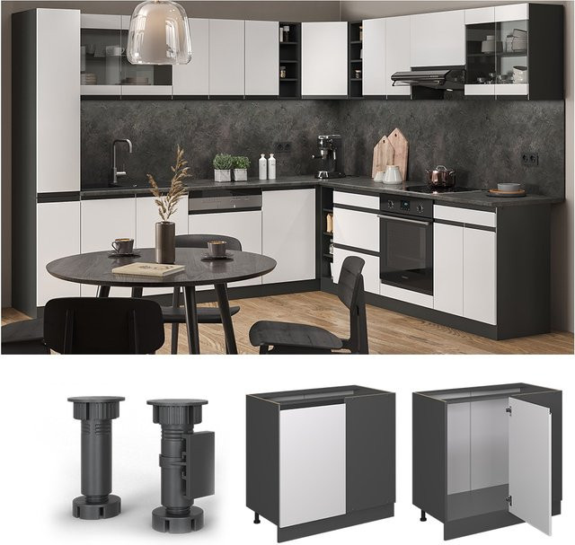 Vicco Eckunterschrank R-Line J-Shape in Weiß und Anthrazit ohne Arbeitsplatte - Bild 3