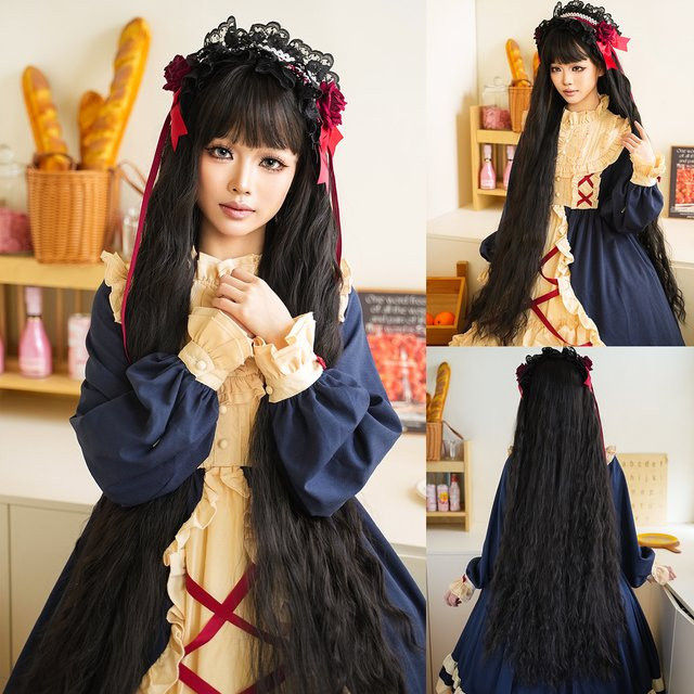 7JHH WIGS Perücke, schwarz, Wasserwellenmuster, Damen - Bild 1