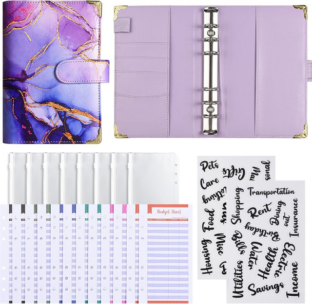 Coliky A6 Budget Planer Binder mit Marmor-Design und Reißverschluss-Umschlägen in Multicolor - Bild 1