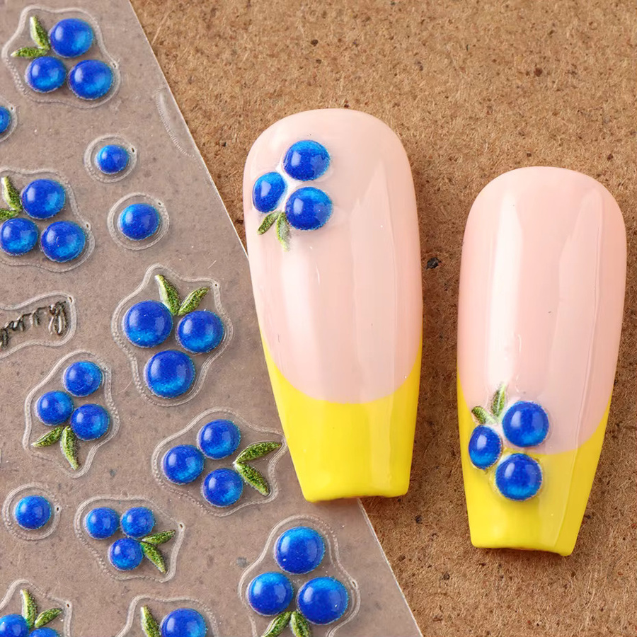 2 Stück Nagelkunst-Sticker, Blaubeer-Gelee, 5D Geprägte Beeren, Glänzend - Bild 4