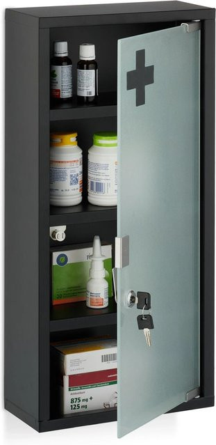 Relaxdays Medizinschrank aus Stahl und Glas in Schwarz, abschließbar und wandmontiert, B/T/H: 57 x 27 x 12 cm - Bild 1