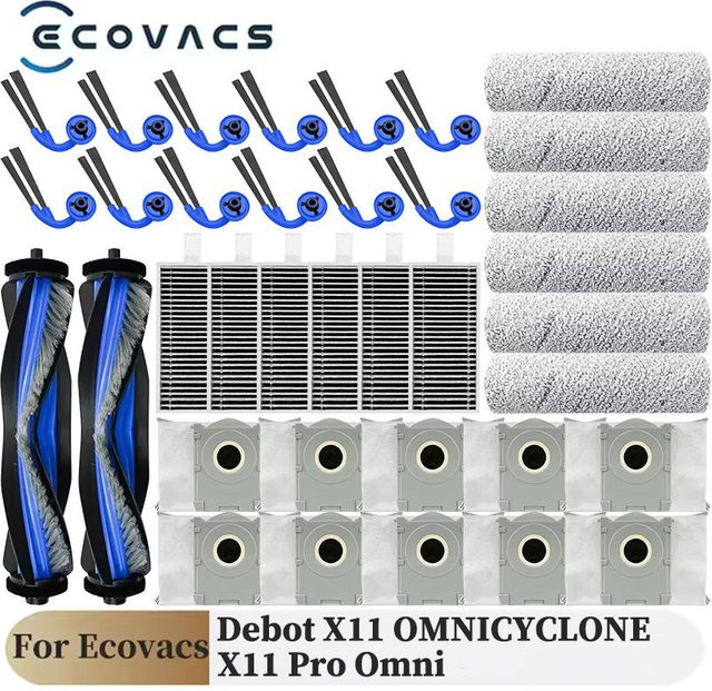 Ecovacs Deebot X11 OMNICYCLONE und X11 Pro Omni Ersatzteil-Set mit Hauptbürste, Filter, Roller und Mop in Multicolour - Bild 1