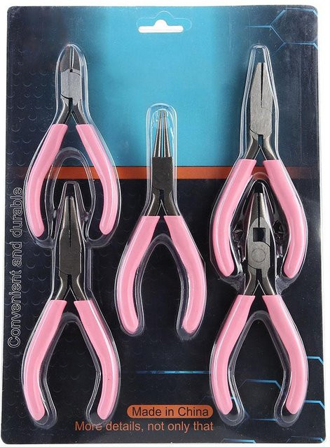TOMTOP JMS 5-teiliges Mini Zangen Set aus Metall in Pink und Blau für Handarbeit und Schmuckwerkzeug - Bild 1